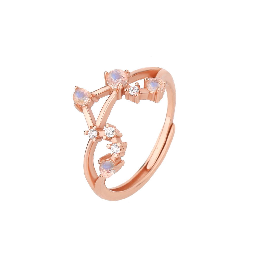 Anillo con símbolo del zodiaco de piedra lunar natural de Olivenorma