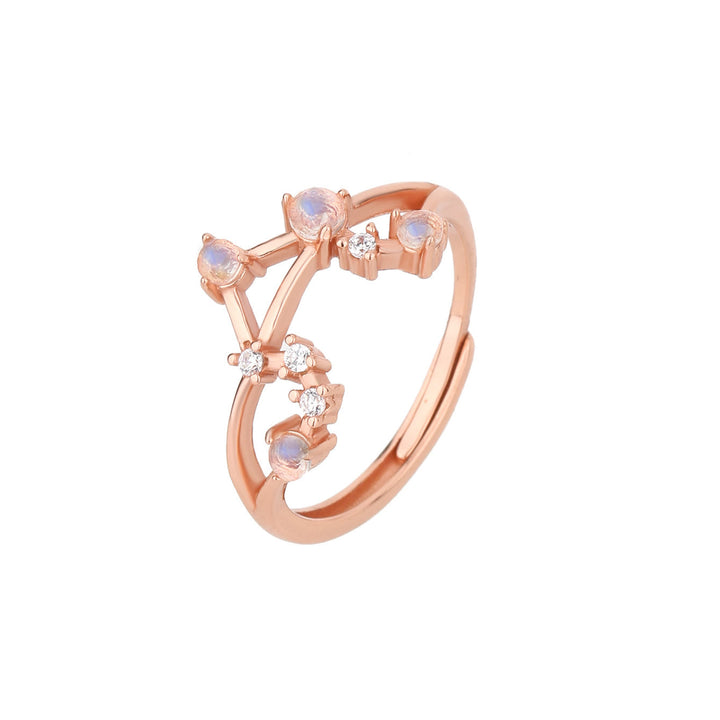 Anillo con símbolo del zodiaco de piedra lunar natural de Olivenorma