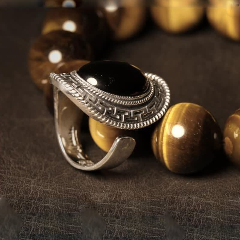 Anillo de plata para hombre con ónix negro natural de Olivenorma