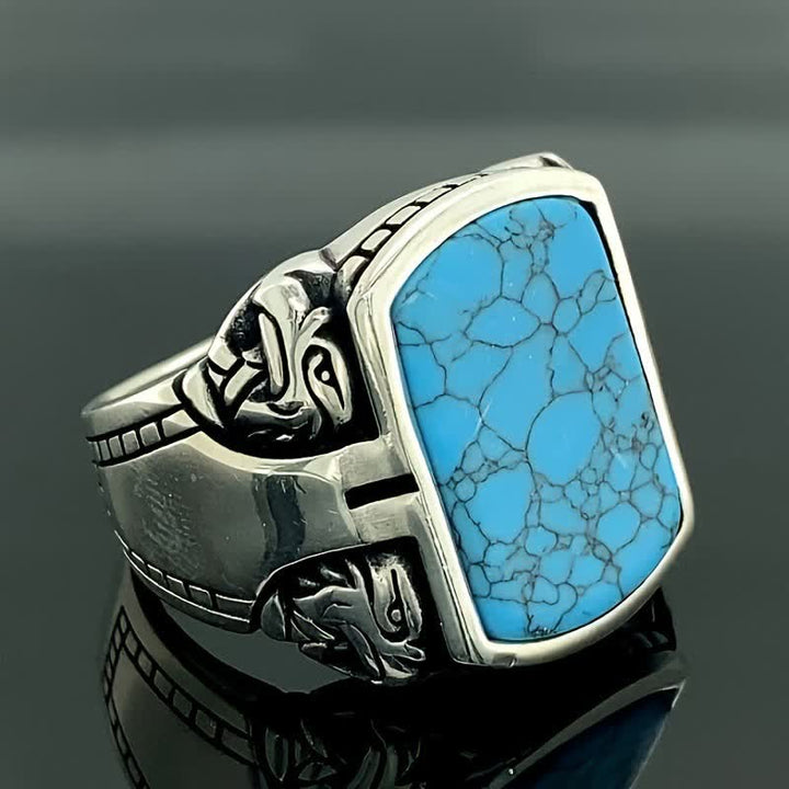 Anillo de plata hecho a mano para hombre con piedra turquesa natural de Olivenorma