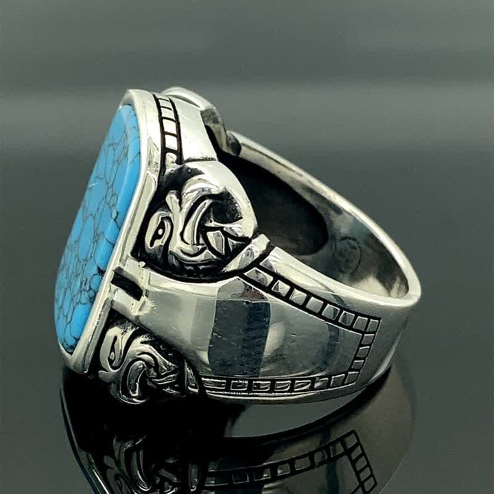Anillo de plata hecho a mano para hombre con piedra turquesa natural de Olivenorma