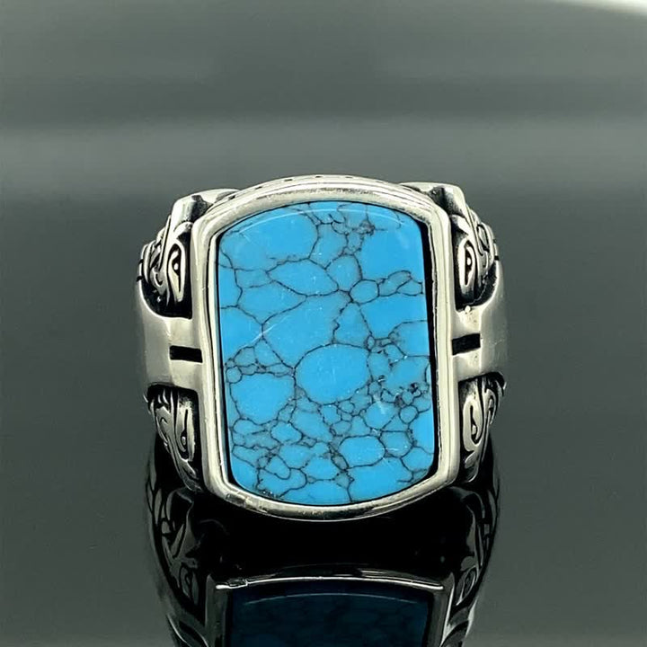 Anillo de plata hecho a mano para hombre con piedra turquesa natural de Olivenorma
