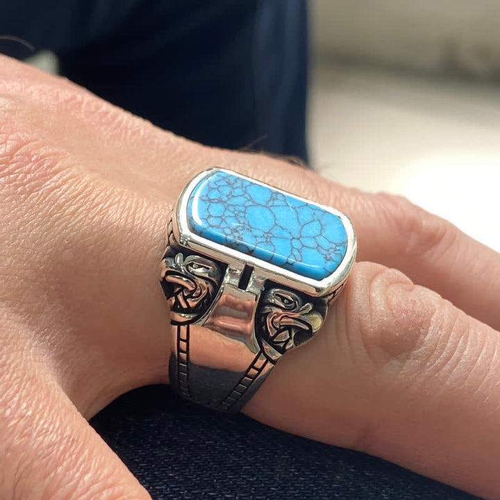 Anillo de plata hecho a mano para hombre con piedra turquesa natural de Olivenorma