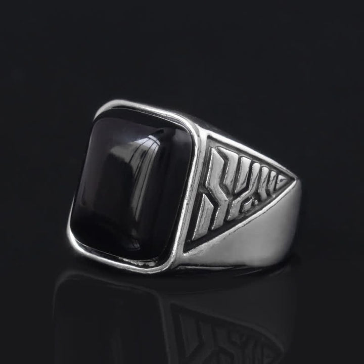Anillo de aleación hecho a mano para hombre con piedra de ónix negro de Olivenorma