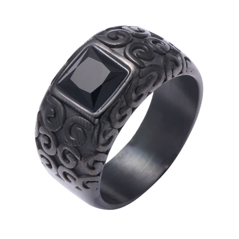 Anillo de obsidiana negra cuadrada estilo hip hop para hombre de Olivenorma