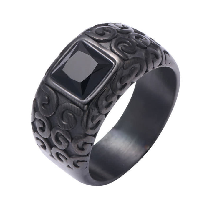 Anillo de obsidiana negra cuadrada estilo hip hop para hombre de Olivenorma