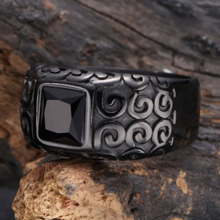 Anillo de obsidiana negra cuadrada estilo hip hop para hombre de Olivenorma