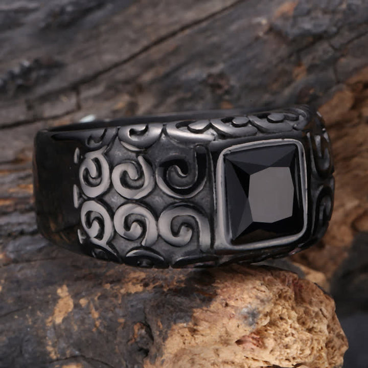 Anillo de obsidiana negra cuadrada estilo hip hop para hombre de Olivenorma