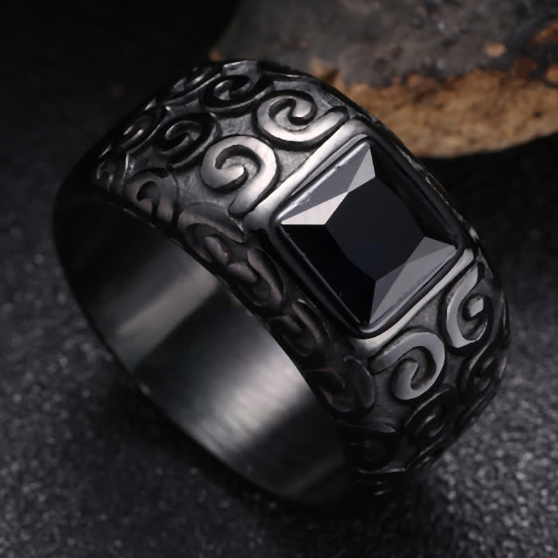 Anillo de obsidiana negra cuadrada estilo hip hop para hombre de Olivenorma
