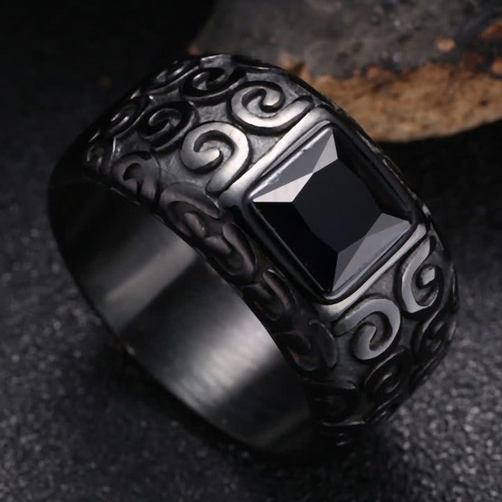 Anillo de obsidiana negra cuadrada estilo hip hop para hombre de Olivenorma
