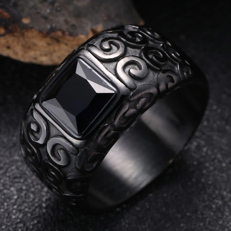 Anillo de obsidiana negra cuadrada estilo hip hop para hombre de Olivenorma