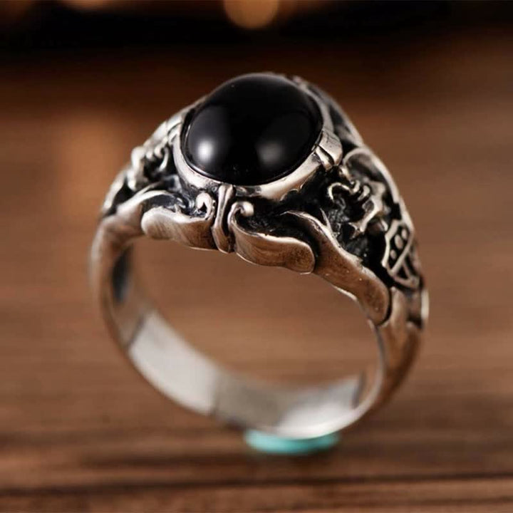 Anillo de hombre de ónix negro retro de Olivenorma