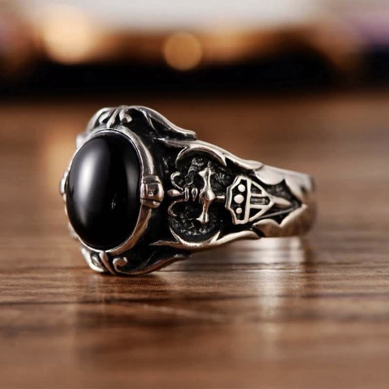 Anillo de hombre de ónix negro retro de Olivenorma