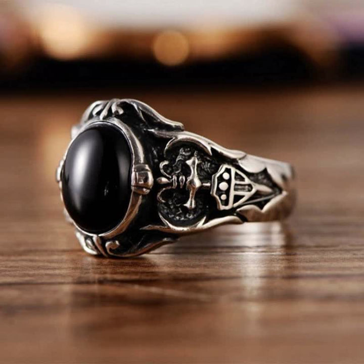 Anillo de hombre de ónix negro retro de Olivenorma