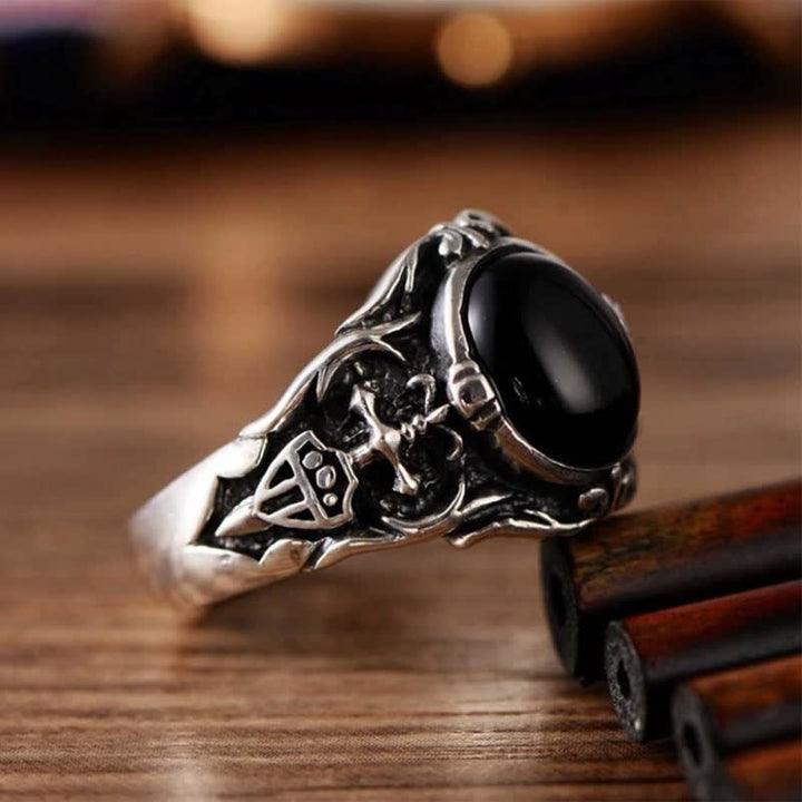 Anillo de hombre de ónix negro retro de Olivenorma