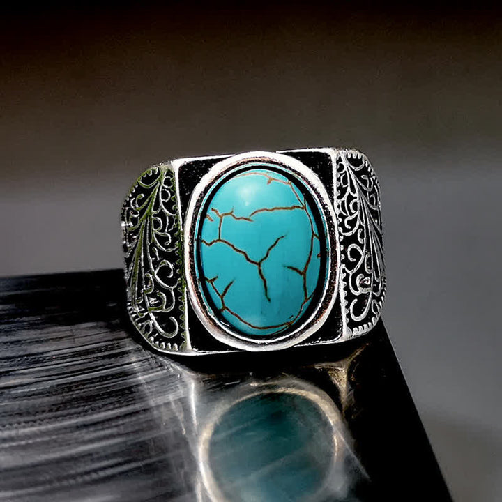Anillo para hombre con arabescos de turquesa natural de Olivenorma