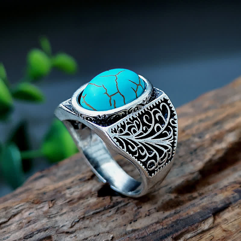 Anillo para hombre con arabescos de turquesa natural de Olivenorma