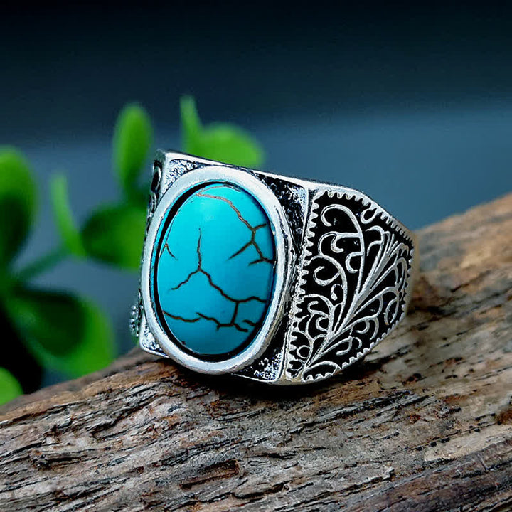 Anillo para hombre con arabescos de turquesa natural de Olivenorma