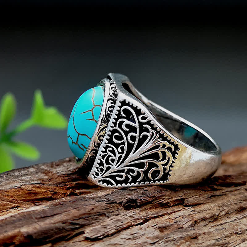 Anillo para hombre con arabescos de turquesa natural de Olivenorma