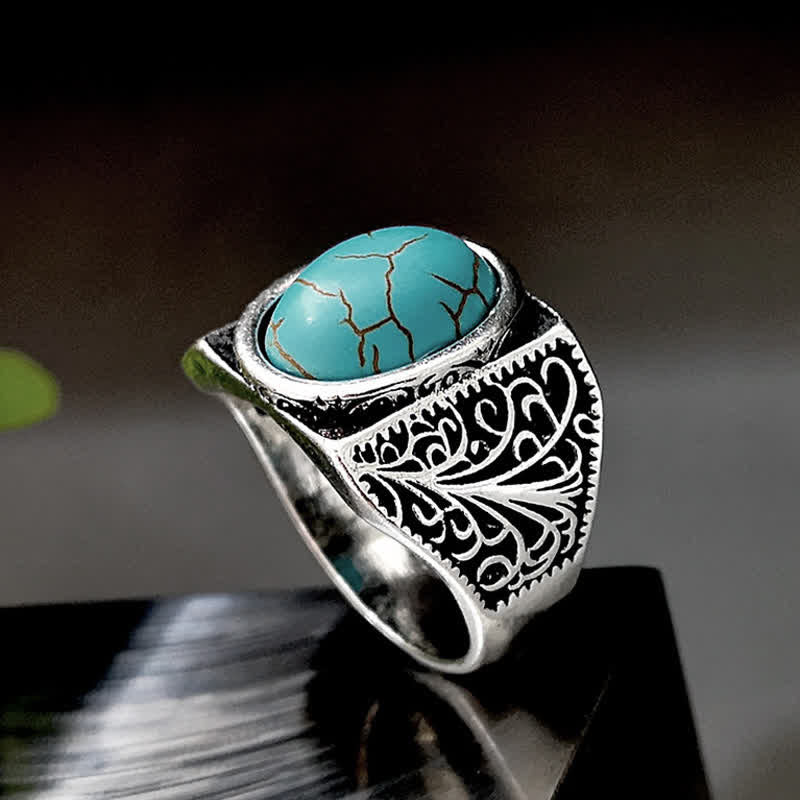 Anillo para hombre con arabescos de turquesa natural de Olivenorma