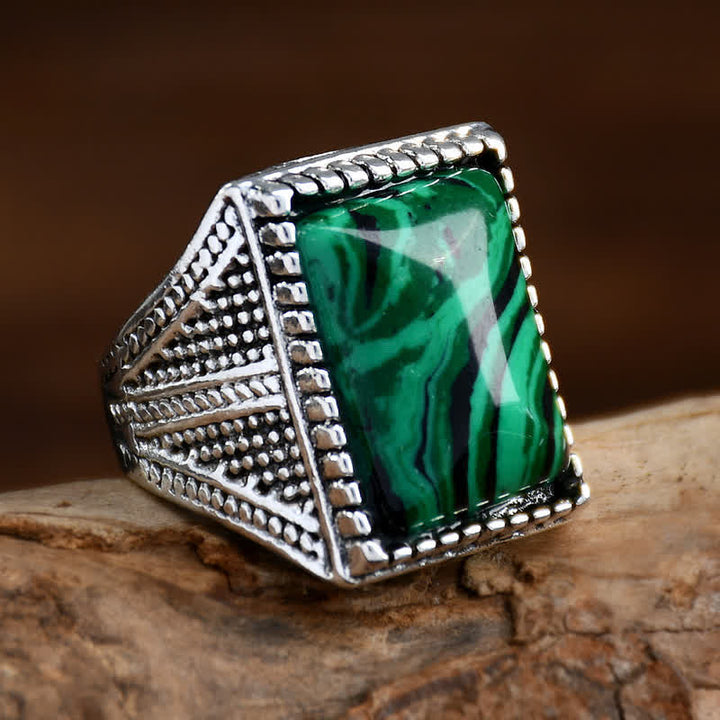 Anillo de plata antigua para hombre con malaquita cuadrada de Olivenorma