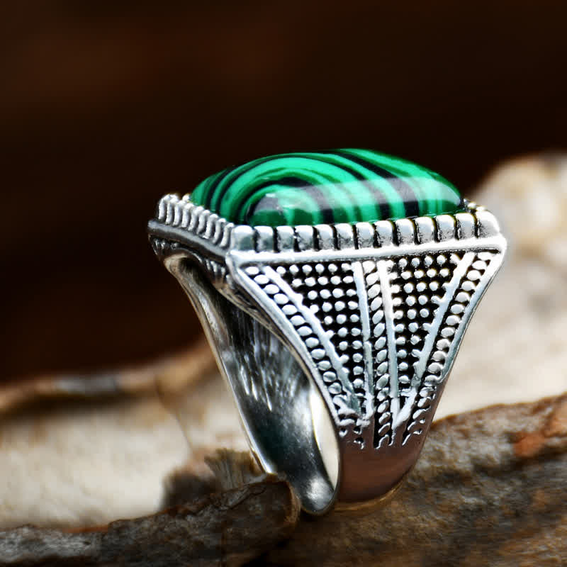 Anillo de plata antigua para hombre con malaquita cuadrada de Olivenorma