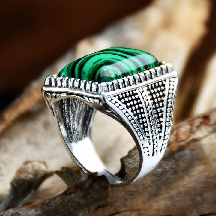 Anillo de plata antigua para hombre con malaquita cuadrada de Olivenorma