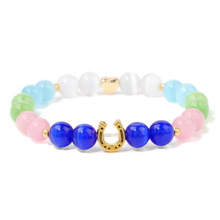 Pulsera de cuentas con accesorio de herradura de metal y piedra natural de Olivenorma 