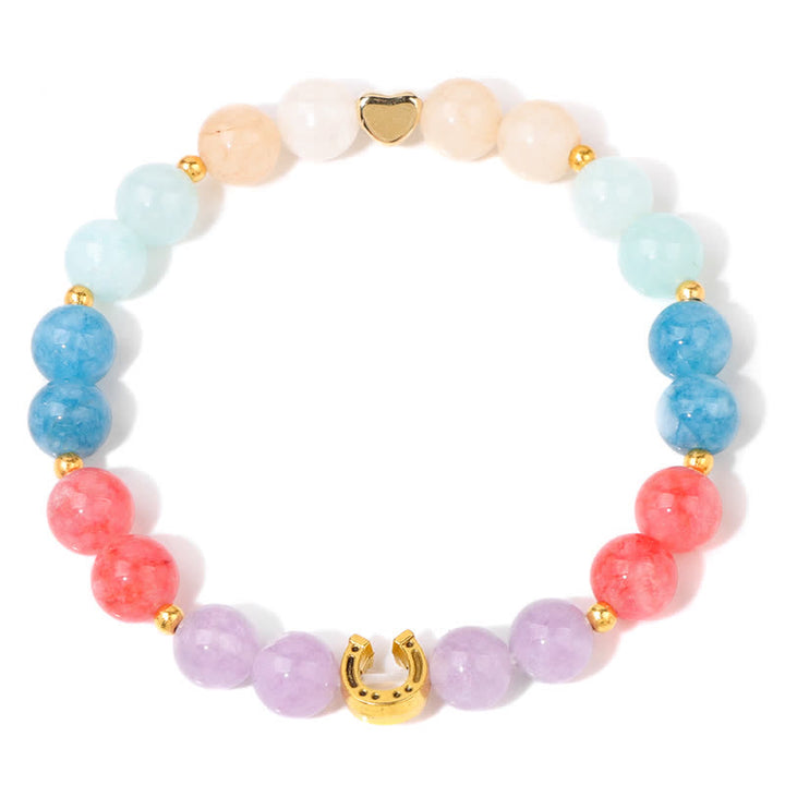 Pulsera de cuentas con accesorio de herradura de metal y piedra natural de Olivenorma 
