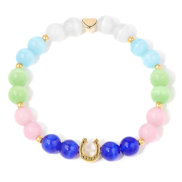Pulsera de cuentas con accesorio de herradura de metal y piedra natural de Olivenorma 
