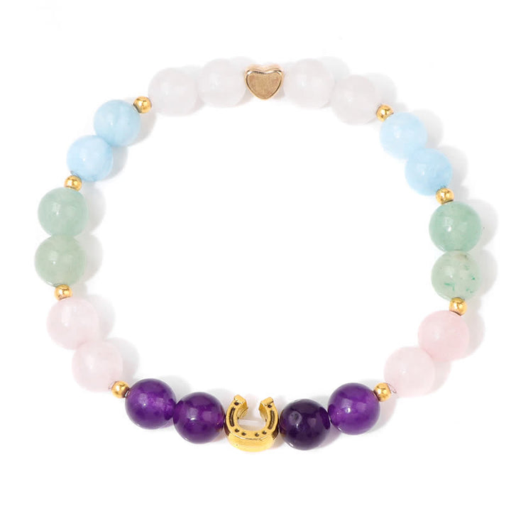 Pulsera de cuentas con accesorio de herradura de metal y piedra natural de Olivenorma 