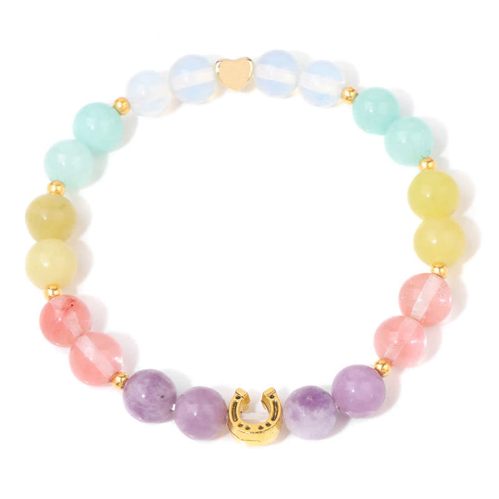 Pulsera de cuentas con accesorio de herradura de metal y piedra natural de Olivenorma 