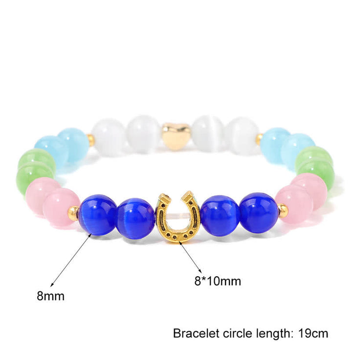 Pulsera de cuentas con accesorio de herradura de metal y piedra natural de Olivenorma 