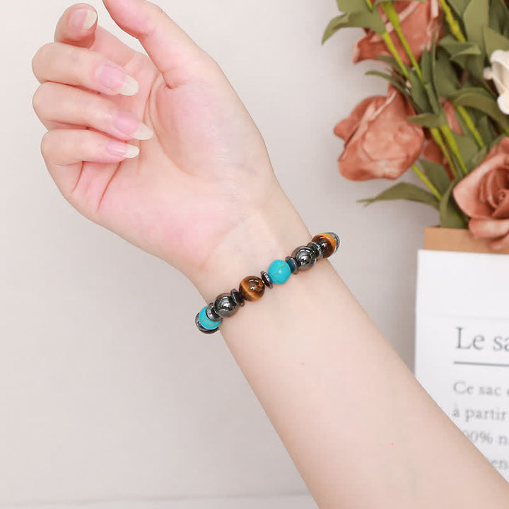 Pulsera de cuentas de turquesa, hematita y ojo de tigre de Olivenorma 