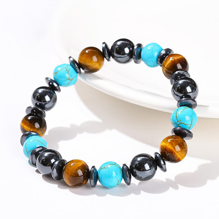 Pulsera de cuentas de turquesa, hematita y ojo de tigre de Olivenorma 