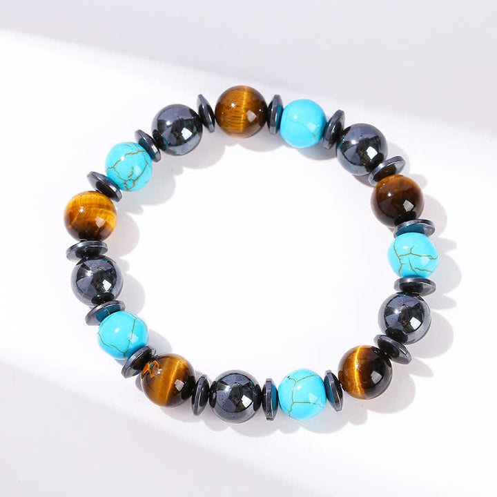 Pulsera de cuentas de turquesa, hematita y ojo de tigre de Olivenorma 