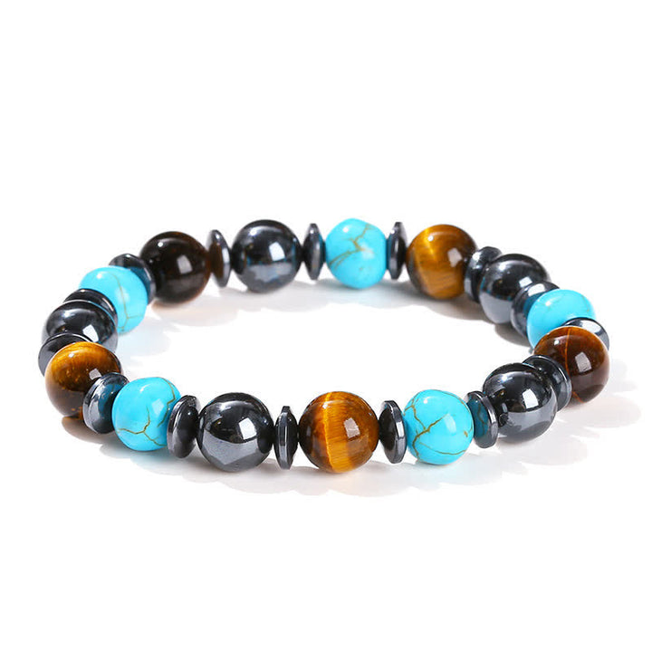 Pulsera de cuentas de turquesa, hematita y ojo de tigre de Olivenorma 