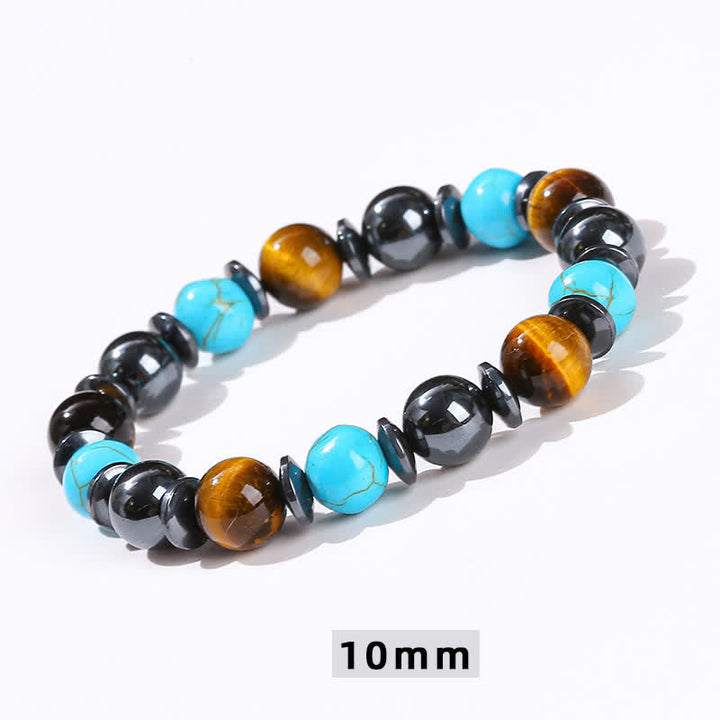 Pulsera de cuentas de turquesa, hematita y ojo de tigre de Olivenorma 
