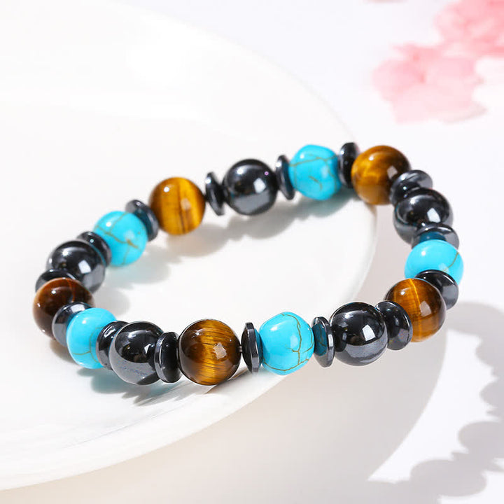 Pulsera de cuentas de turquesa, hematita y ojo de tigre de Olivenorma 
