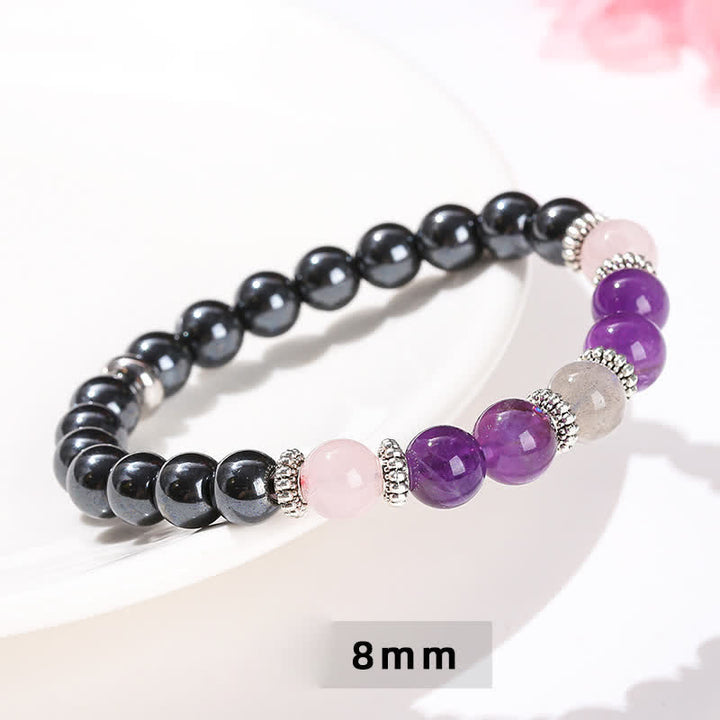 Pulsera de cuentas de amatista, hematita, cuarzo rosa y labradorita de Olivenorma
