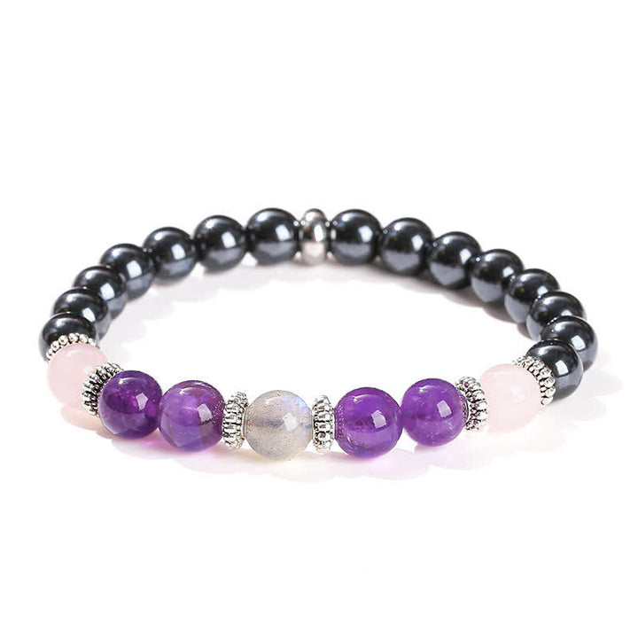 Pulsera de cuentas de amatista, hematita, cuarzo rosa y labradorita de Olivenorma