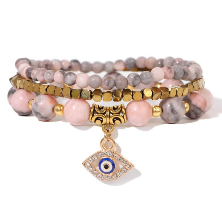 Juego de pulseras con colgante de ojo malvado y cuentas de piedra natural de Olivenorma 