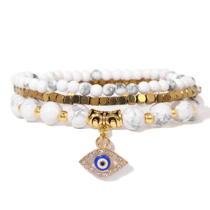Juego de pulseras con colgante de ojo malvado y cuentas de piedra natural de Olivenorma 