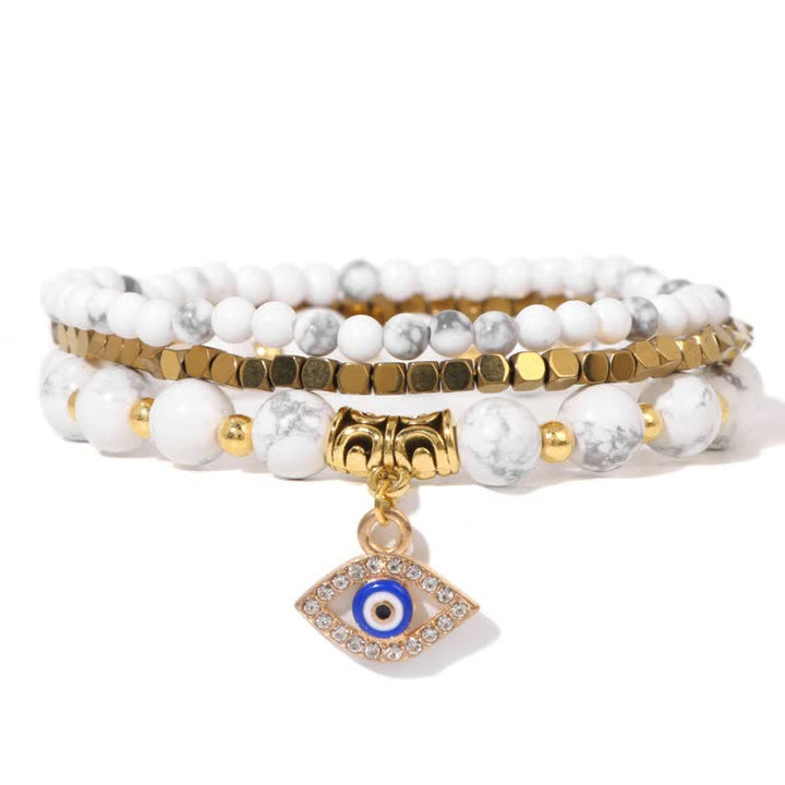 Juego de pulseras con colgante de ojo malvado y cuentas de piedra natural de Olivenorma 