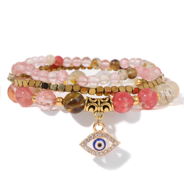 Juego de pulseras con colgante de ojo malvado y cuentas de piedra natural de Olivenorma 