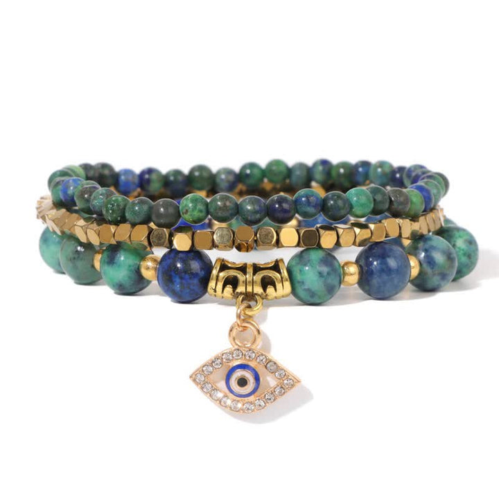 Juego de pulseras con colgante de ojo malvado y cuentas de piedra natural de Olivenorma 
