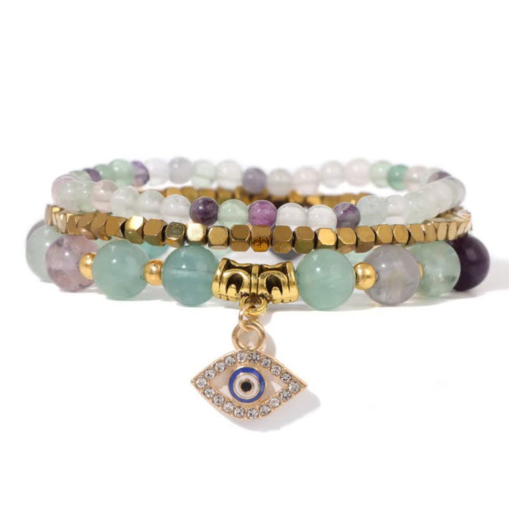 Juego de pulseras con colgante de ojo malvado y cuentas de piedra natural de Olivenorma 