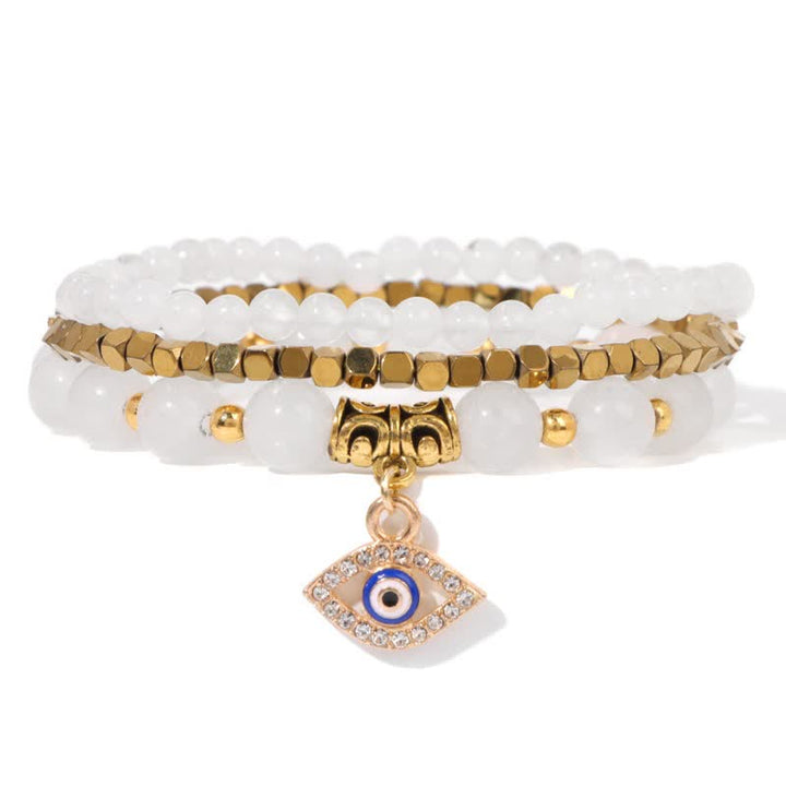 Juego de pulseras con colgante de ojo malvado y cuentas de piedra natural de Olivenorma 