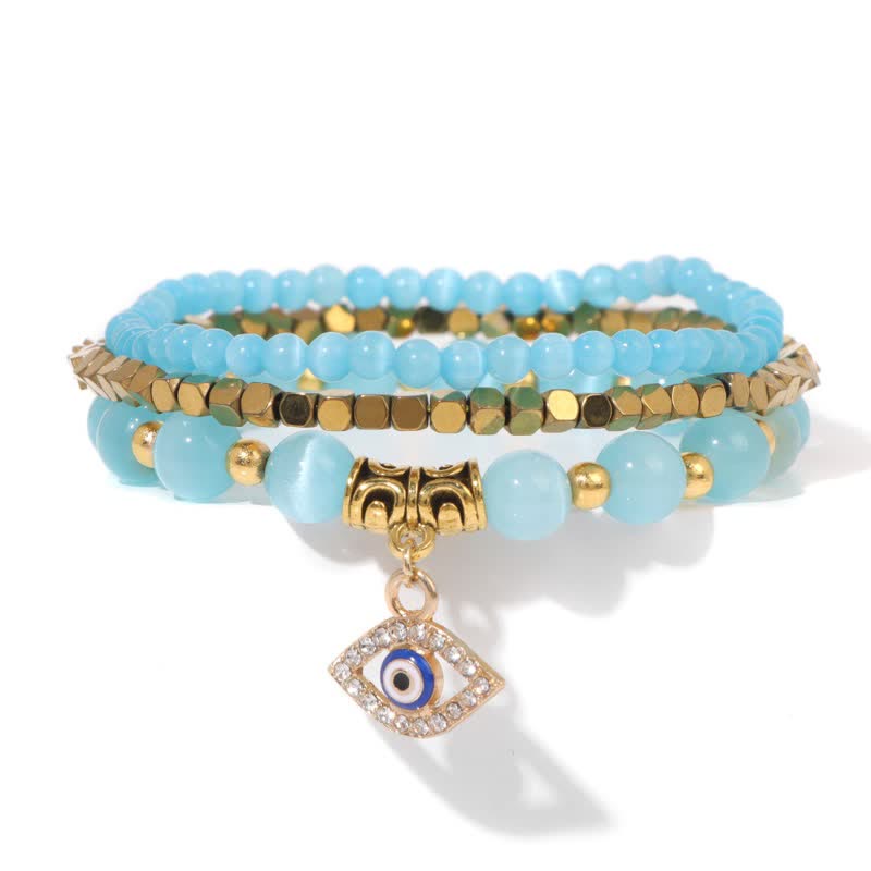 Juego de pulseras con colgante de ojo malvado y cuentas de piedra natural de Olivenorma 
