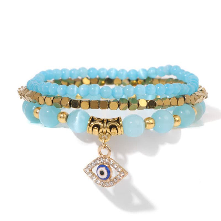 Juego de pulseras con colgante de ojo malvado y cuentas de piedra natural de Olivenorma 